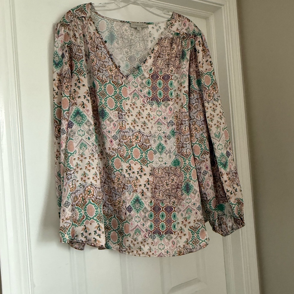 Floral Patchwork V-Neck Blouse